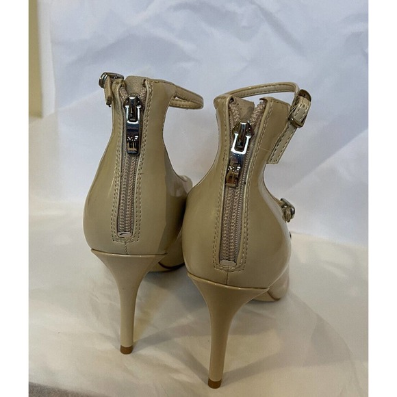 Marc Fisher Dabney Block Heels Nude Patent Buckle Strap 6 Zip Heel Pointed Toe - Picture 9 of 12